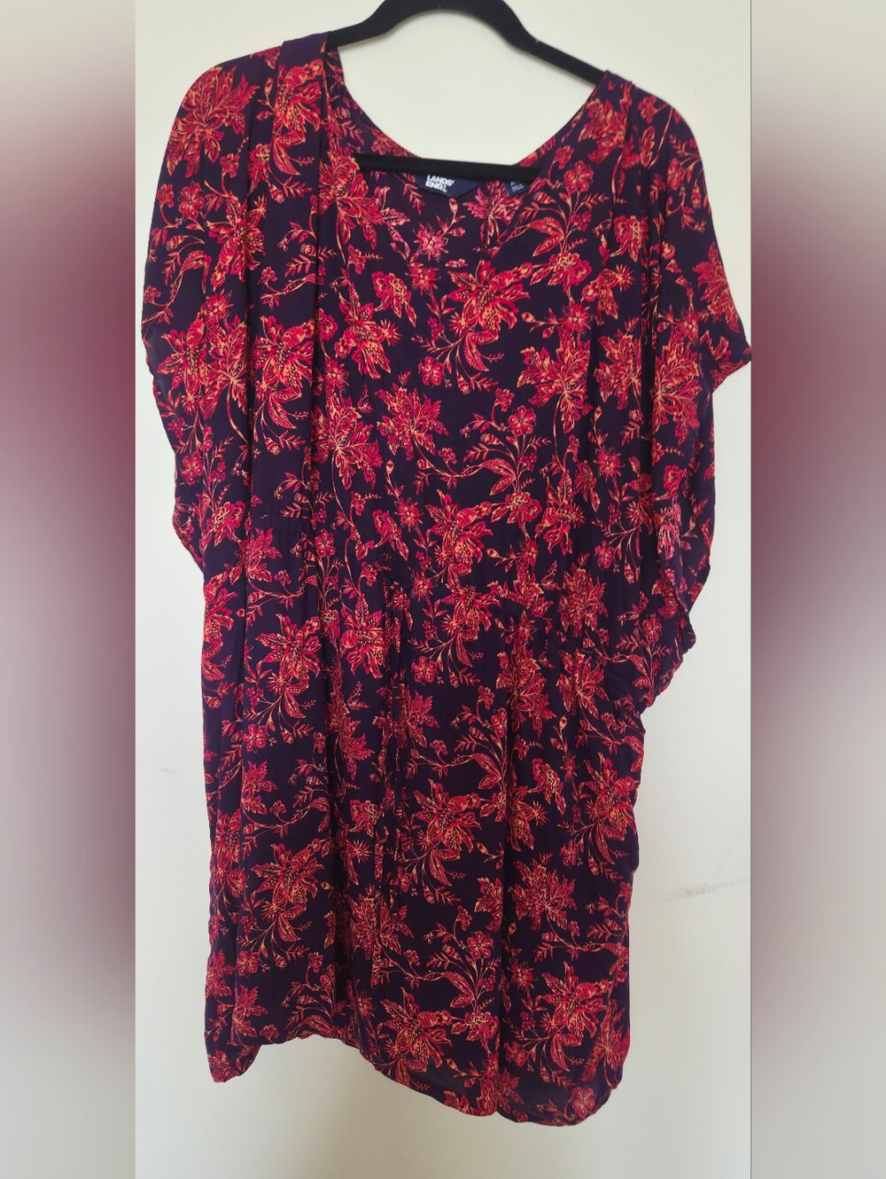 Lands' End Navy Midi Dress with Red Floral Print